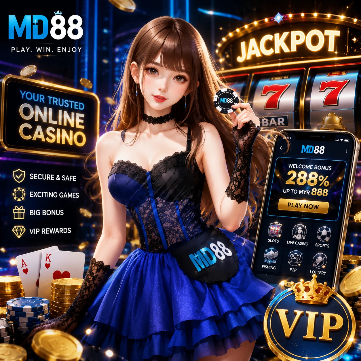MD88 licenses and certifications banner displaying platform compliance and Curaçao Gaming Authority official license badge visuals