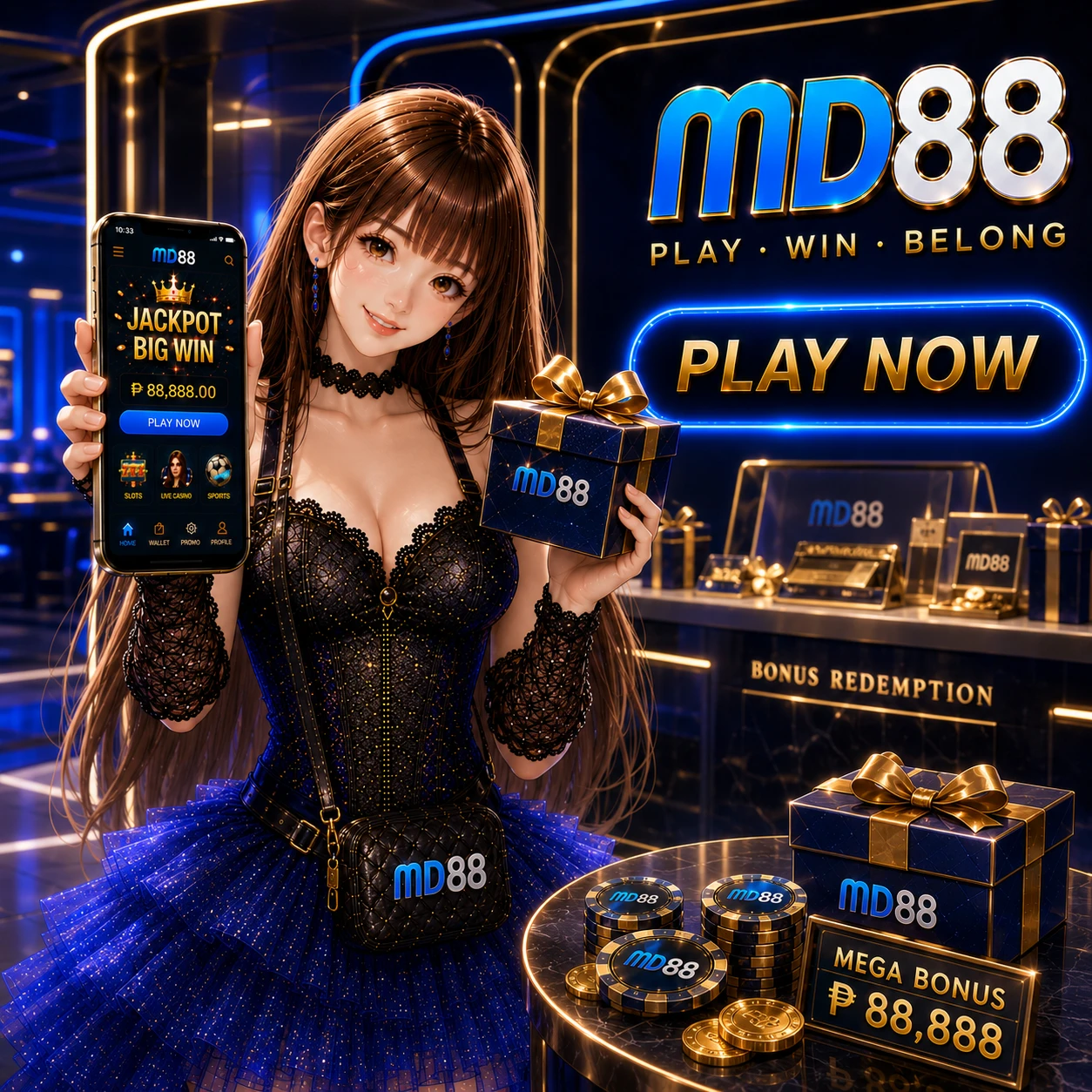 MD88 fish shooting game banner displaying vibrant underwater scene with cannon and colorful sea creatures